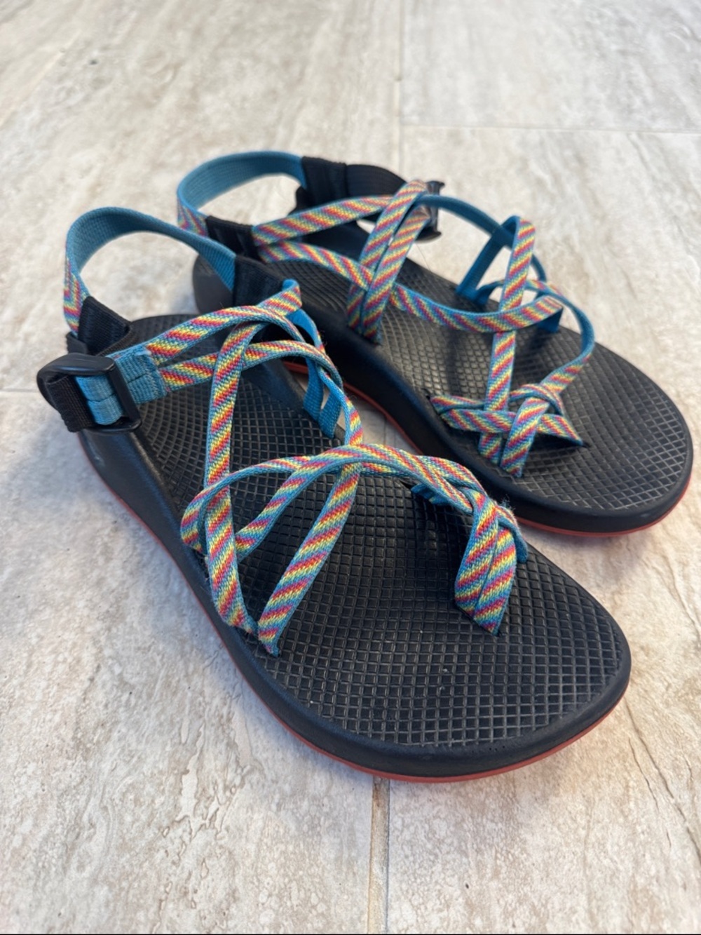 Vibram Black Sandals with Multicolor Straps